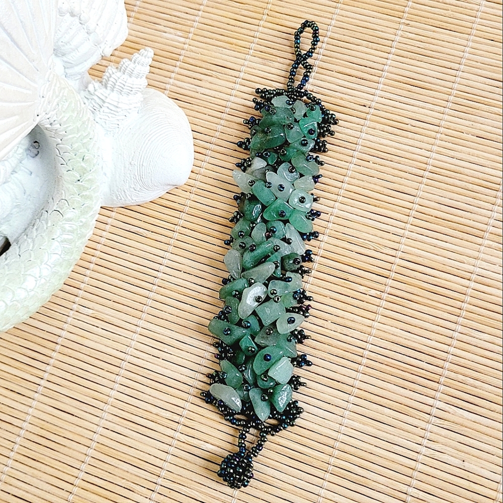 Aventurine Gemstone Chip Beaded Hand Knitted Bracelet NWT